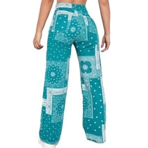 Paisley & Scarf Print Straight Leg Jeans